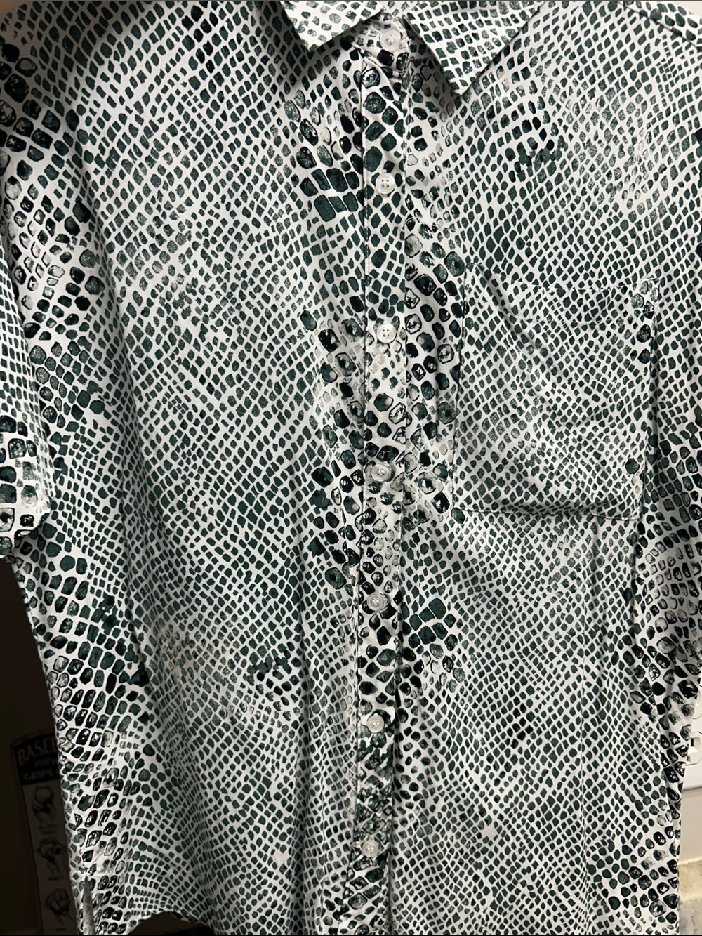 Buddy Love Short-Sleeve Button-Up Shirt in dark green and White Snake Print - Picture 11 of 11